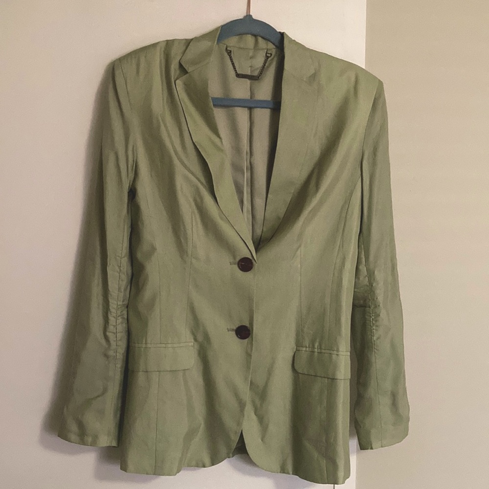 Two-button silky pale green blazer